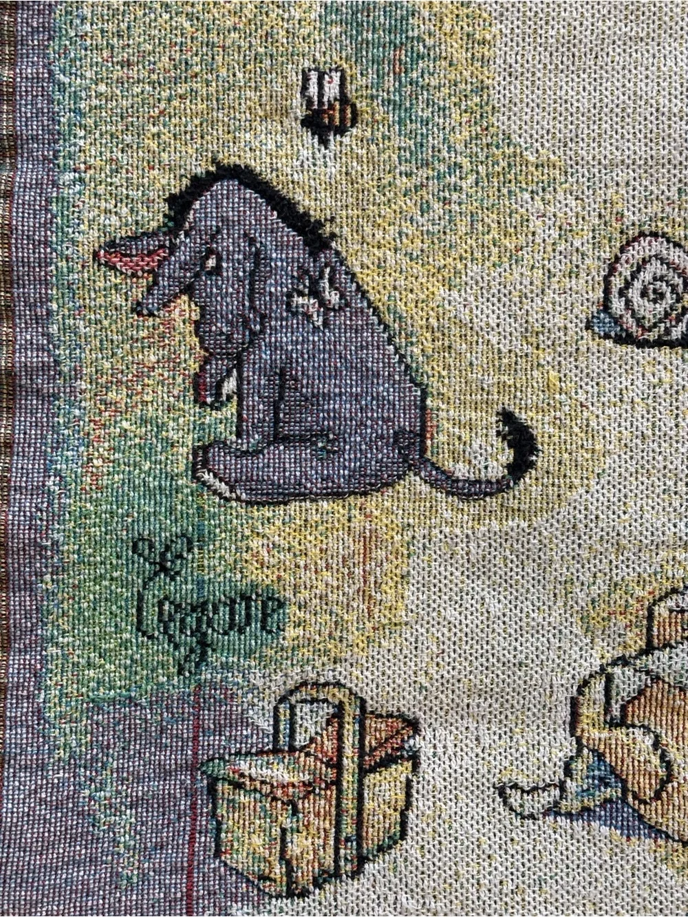 Vintage Disney Winnie Pooh Piglet Woven Tapestry Throw Blanket Fringe Edges